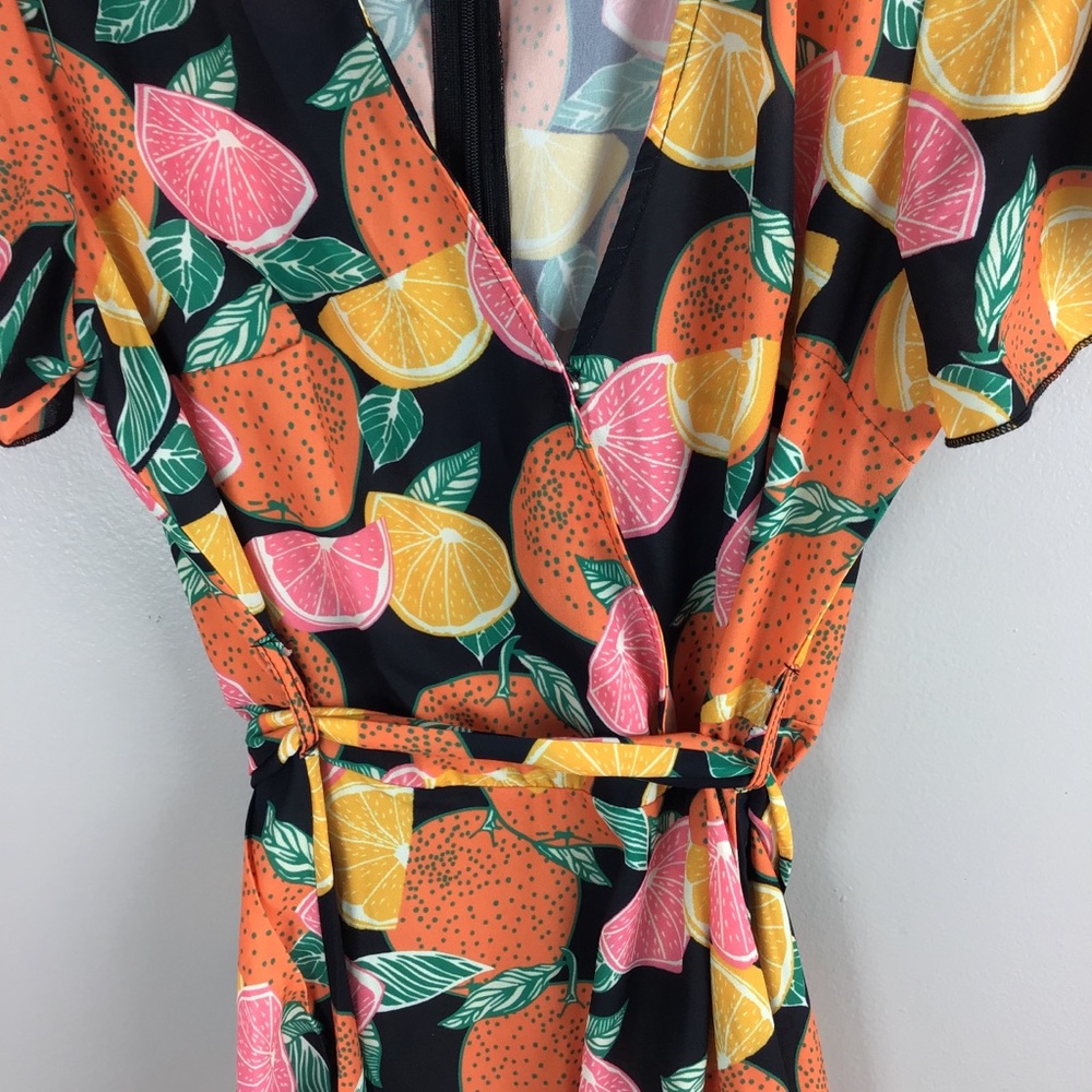 Shein Fruit Print Belted Flare Dress - Picture 6 of 8